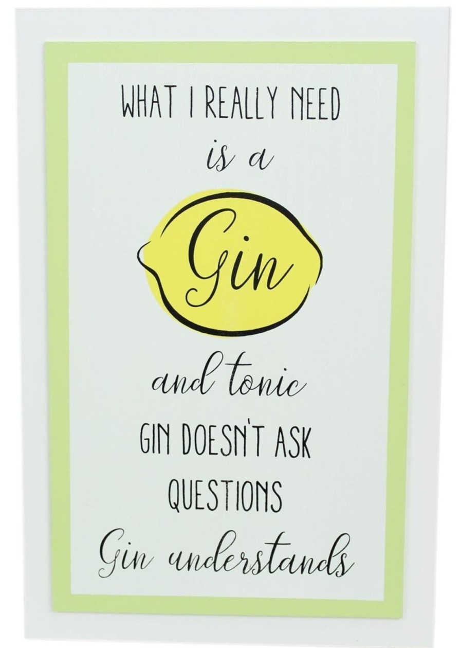 Home Accessories Carousel Shop Signs & Plaques | Hanging Wooden Gin And Tonic Quote Lemon Plaque ~ Gin Doesn'T Ask Questions