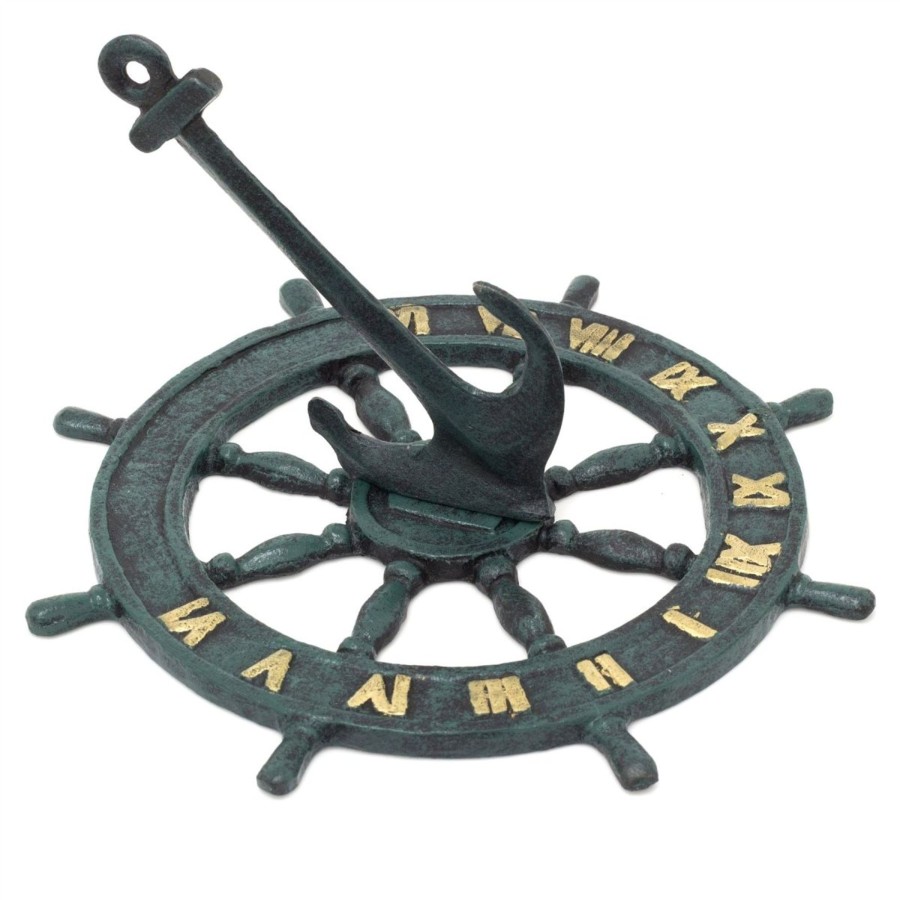 Home Accessories Carousel Shop Garden Decor | Nautical Cast Iron Garden Sundial | Metal Outdoor Sundial Ship Wheel Anchor Ornament - 23Cm