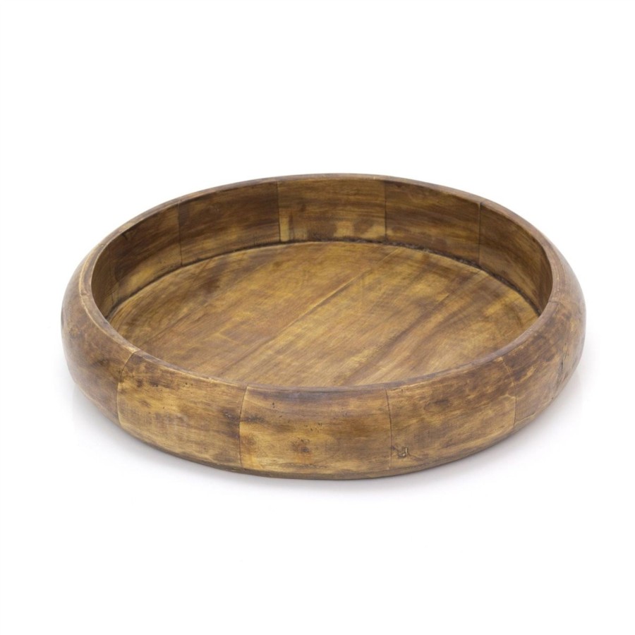 Kitchen & Dining Carousel Shop | 33Cm Large Mango Wood Fruit Bowl | Salad Bowl Kitchen Serving Bowl | Rustic Wooden Display Bowl