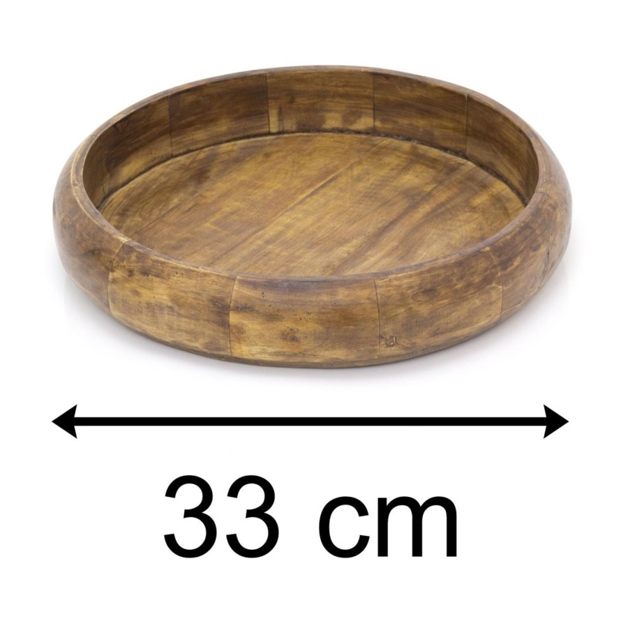 Kitchen & Dining Carousel Shop | 33Cm Large Mango Wood Fruit Bowl | Salad Bowl Kitchen Serving Bowl | Rustic Wooden Display Bowl