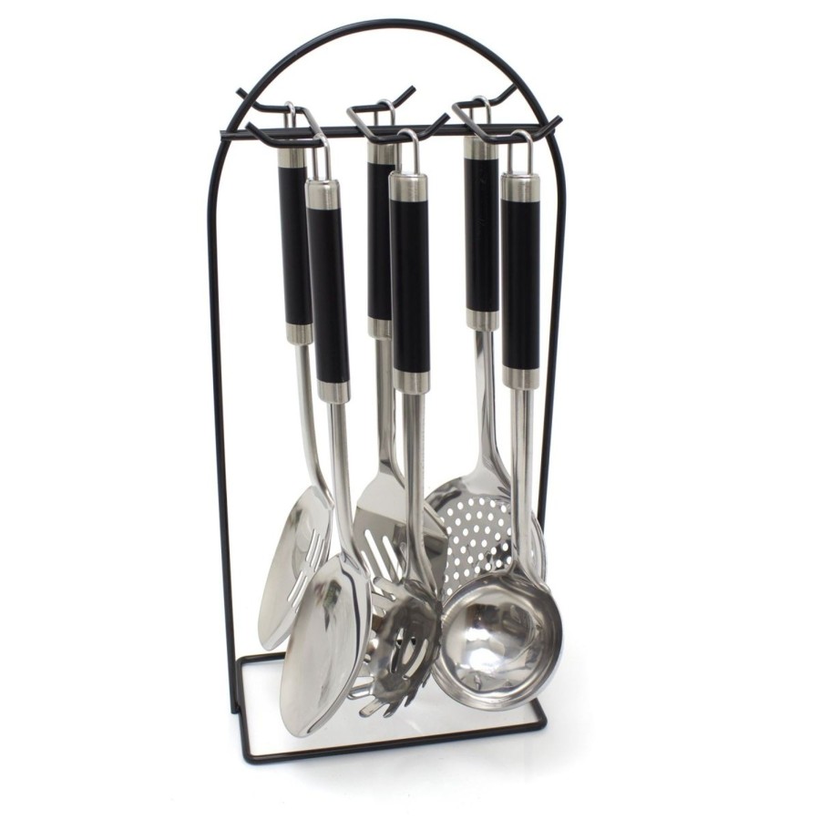 Kitchen & Dining Carousel Shop | Kitchen Utensils Set - 6Pc Stainless Steel Cooks Utensil Set With Holder - Perfect Cooking Gadgets Tools With Rack