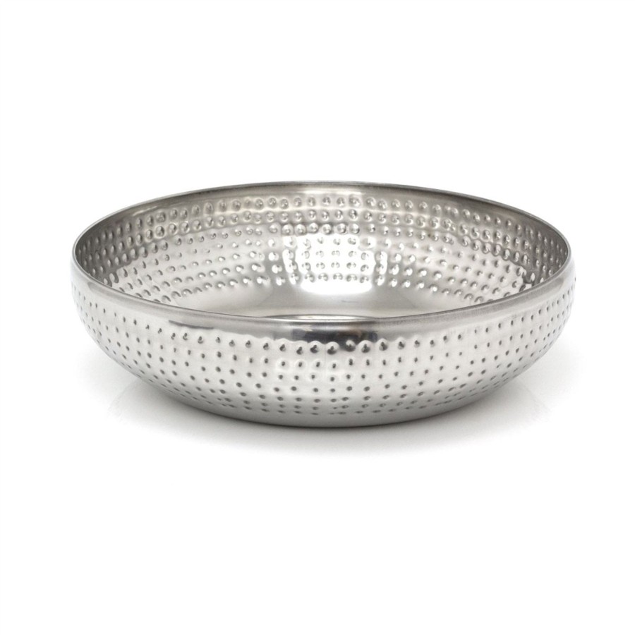 Kitchen & Dining Carousel Shop | 38Cm Extra Large Stainless Steel Kitchen Fruit Bowl | Round Silver Display Bowl With Hammered Detail | Multi-Purpose Serving Bowl Salad Bowl Decorative Bowl