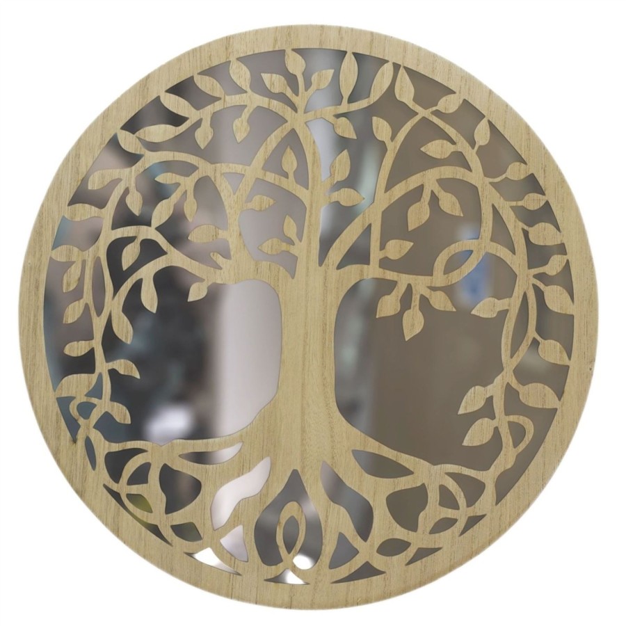 Home Accessories Carousel Shop Wall Decor & Mirrors | 35Cm Stunning Tree Of Life Wall Mirror | Round Wooden Hanging Wall Art | Circle Mirror Decorative Tree