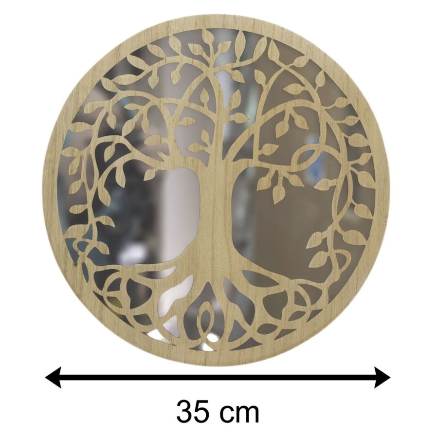 Home Accessories Carousel Shop Wall Decor & Mirrors | 35Cm Stunning Tree Of Life Wall Mirror | Round Wooden Hanging Wall Art | Circle Mirror Decorative Tree