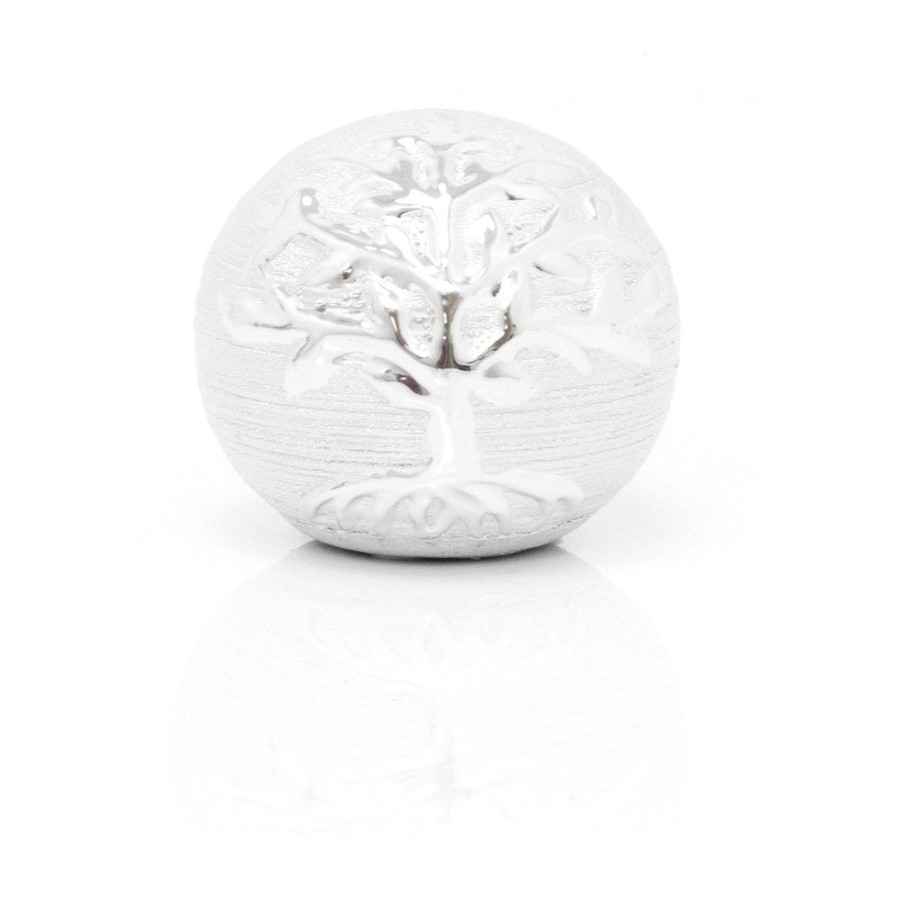 Home Accessories Carousel Shop Ornaments | Silver Ceramic Tree Of Life Ornament | Decorative Tree Of Life Ornamental Sphere | Modern Ceramic Tree Of Life Ball