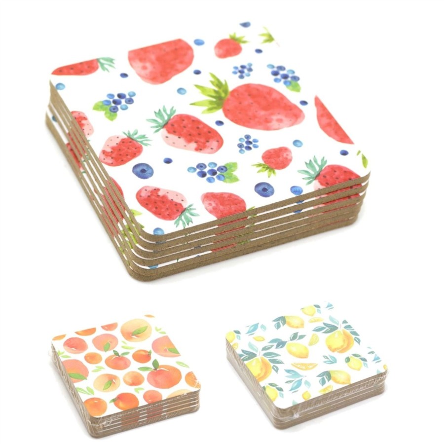 Kitchen & Dining Carousel Shop | Set Of 6 Citrus Fruit Design Coasters | Kitchen Drink Coasters Set | Cork Cup Mug Table Mats - Design Varies One Supplied