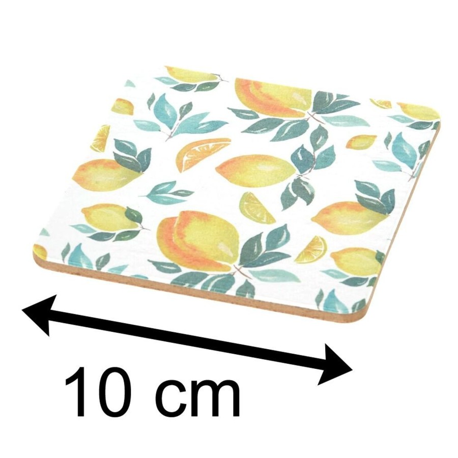 Kitchen & Dining Carousel Shop | Set Of 6 Citrus Fruit Design Coasters | Kitchen Drink Coasters Set | Cork Cup Mug Table Mats - Design Varies One Supplied