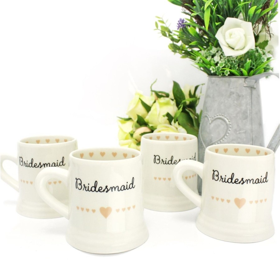 Celebrations Carousel Shop | Pack Of 4 Boxed Ceramic Heart Wedding Favour Gift Mug ~ Bridesmaid