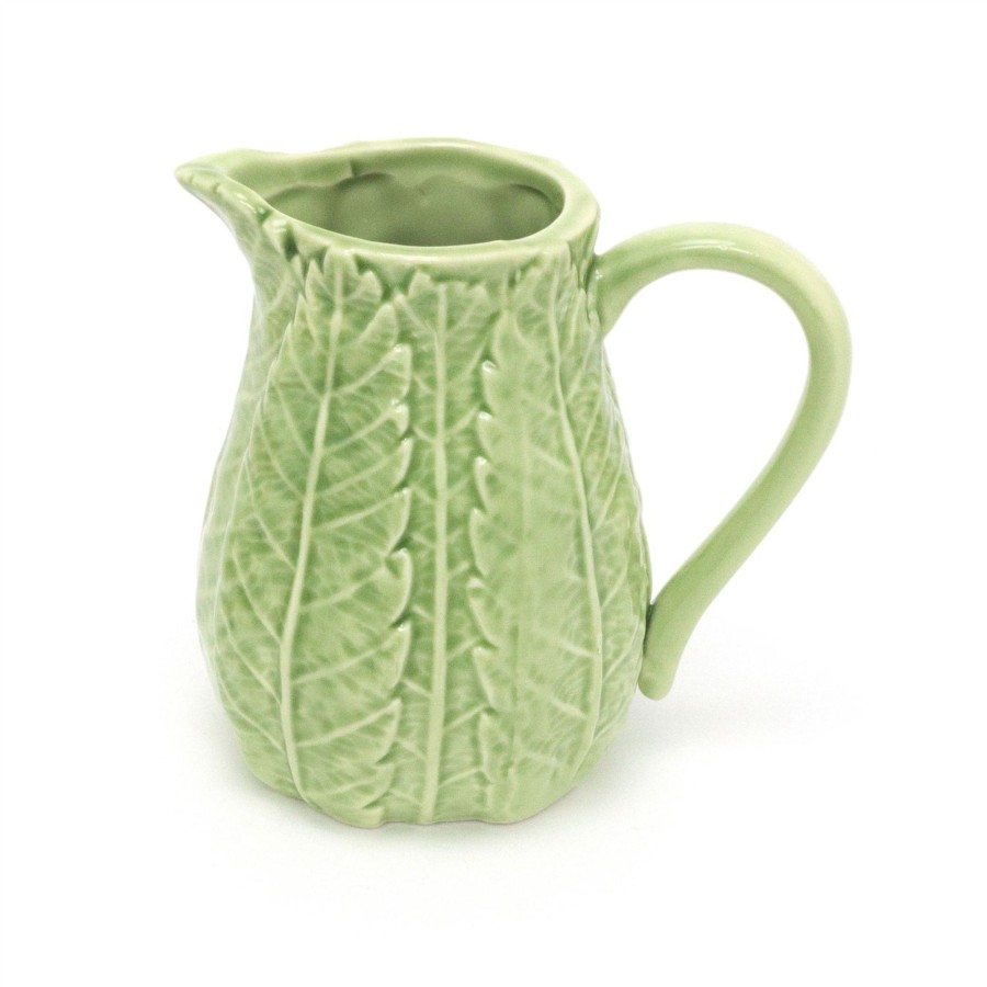 Kitchen & Dining Carousel Shop | 14Cm Fern Leaf Ceramic Serving Jug | Botanical Green Water Pitcher Milk China Jug | Country Kitchen Jugs Porcelain Flower Vase