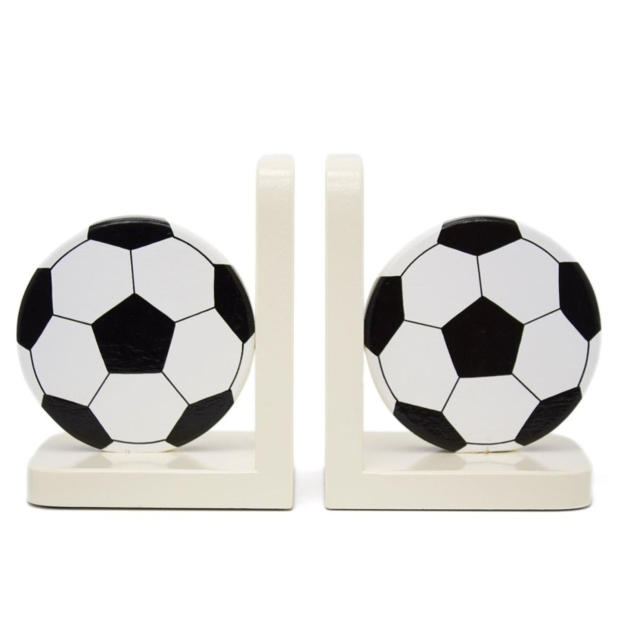 Baby & Child Carousel Shop Room Decor & Storage | Football Soccer Ball Wooden Bookends For Kids | Childrens Book Ends | Book Stoppers For Shelves, Kids Room Or Nursery Decor - Hand Made In Uk