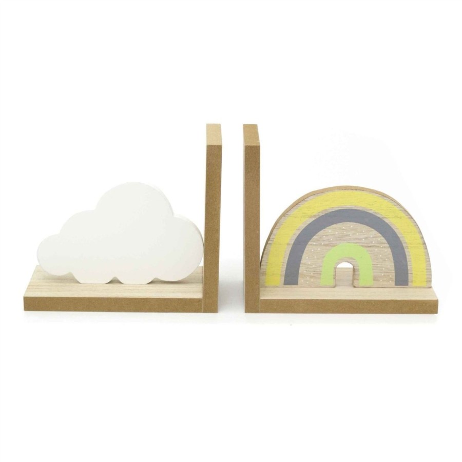 Baby & Child Carousel Shop Room Decor & Storage | Set Of 2 Rainbow & Cloud Childrens Wooden Bookends | Baby Nursery Kids Book Ends