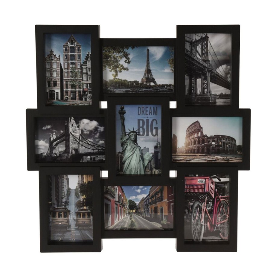 Home Accessories Carousel Shop Photo Frames | Modern Black 9 Aperture Layered Multi 4 X 6 Photo Frame | Wall Mounted Multiple Picture Frame 6X4 | Photo Collage Display Large Family Frames - 45Cm