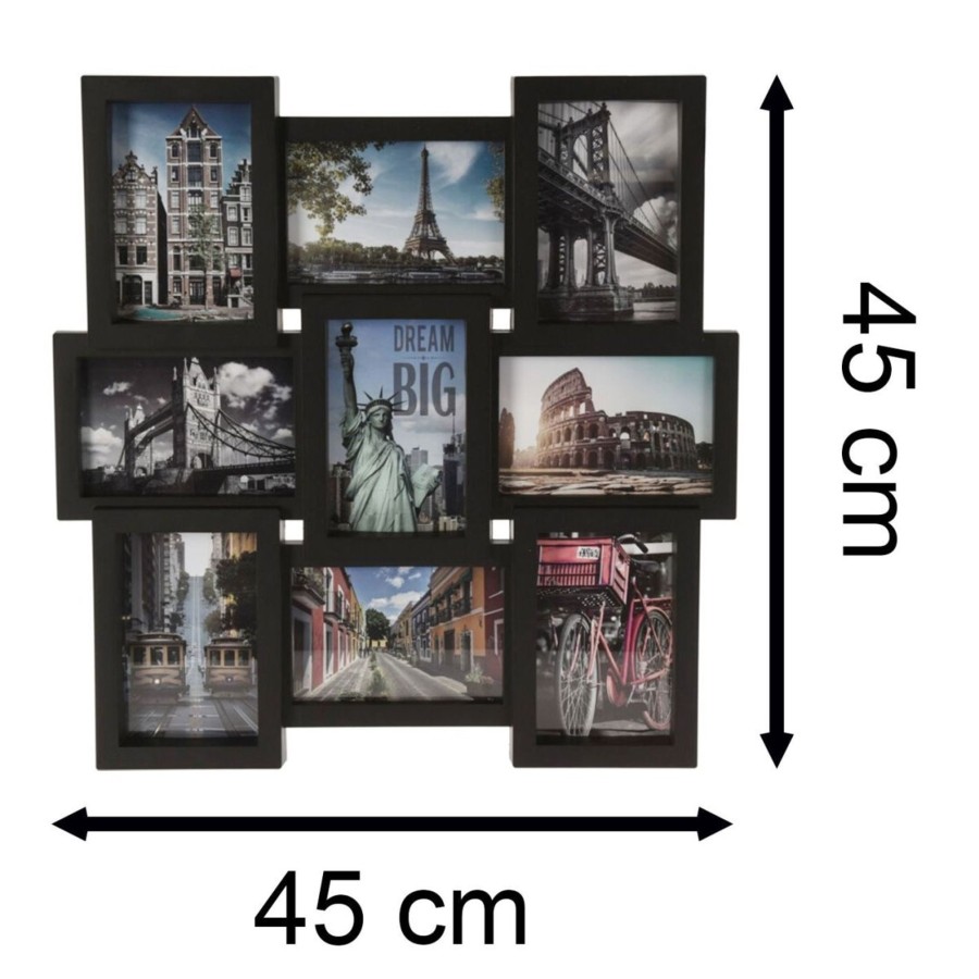 Home Accessories Carousel Shop Photo Frames | Modern Black 9 Aperture Layered Multi 4 X 6 Photo Frame | Wall Mounted Multiple Picture Frame 6X4 | Photo Collage Display Large Family Frames - 45Cm