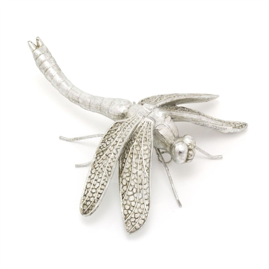 Home Accessories Carousel Shop Ornaments | Silver Effect Dragonfly Garden Ornament | Indoor Outdoor Antique Style Dragon Fly Statue | Insect Sculpture Garden Wall Hanging Decorations