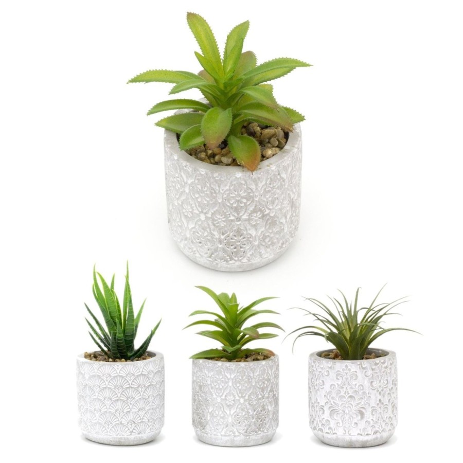 Home Accessories Carousel Shop Vases, Planters & Faux Flowers | Tuscan Style Artificial Succulent Potted Plant | Faux Plant And Stone Planter | Fake House Plant Home Decor - Design Varies One Supplied