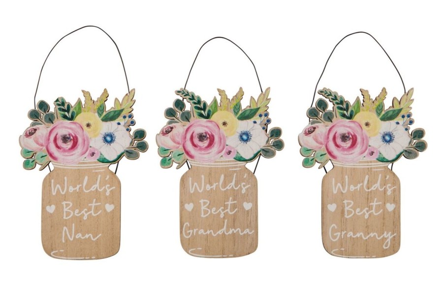 Home Accessories Carousel Shop Signs & Plaques | Beautiful Wooden World Best Grandparent Flower Jar Plaque ~ Design Varies