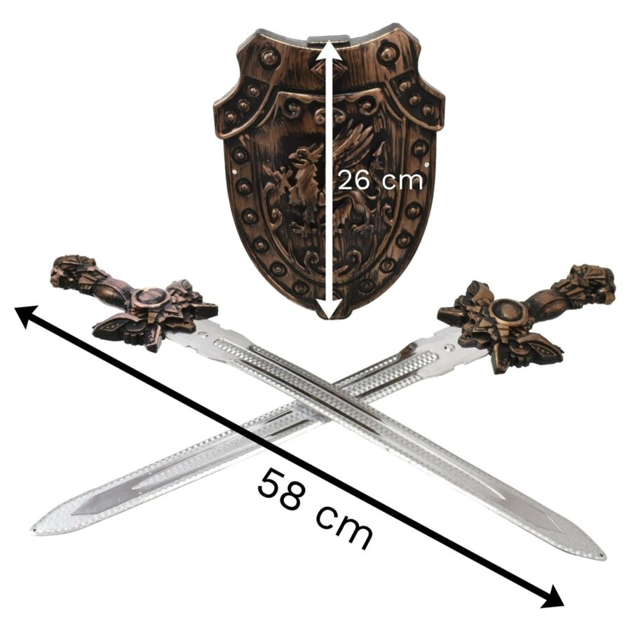 Baby & Child Carousel Shop Dressing Up | Kids Twin Sword Shield Battle Pack Toy | Children'S Medieval Knight Costume Fancy Dress | Play Sword Shield Set Role Playing - Bronze