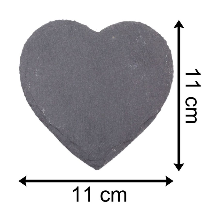 Kitchen & Dining Carousel Shop | Set Of 4 Natural Slate Heart Coasters | Stylish Slate Drinks Coaster Set | Love Heart Cup Mug Table Mats