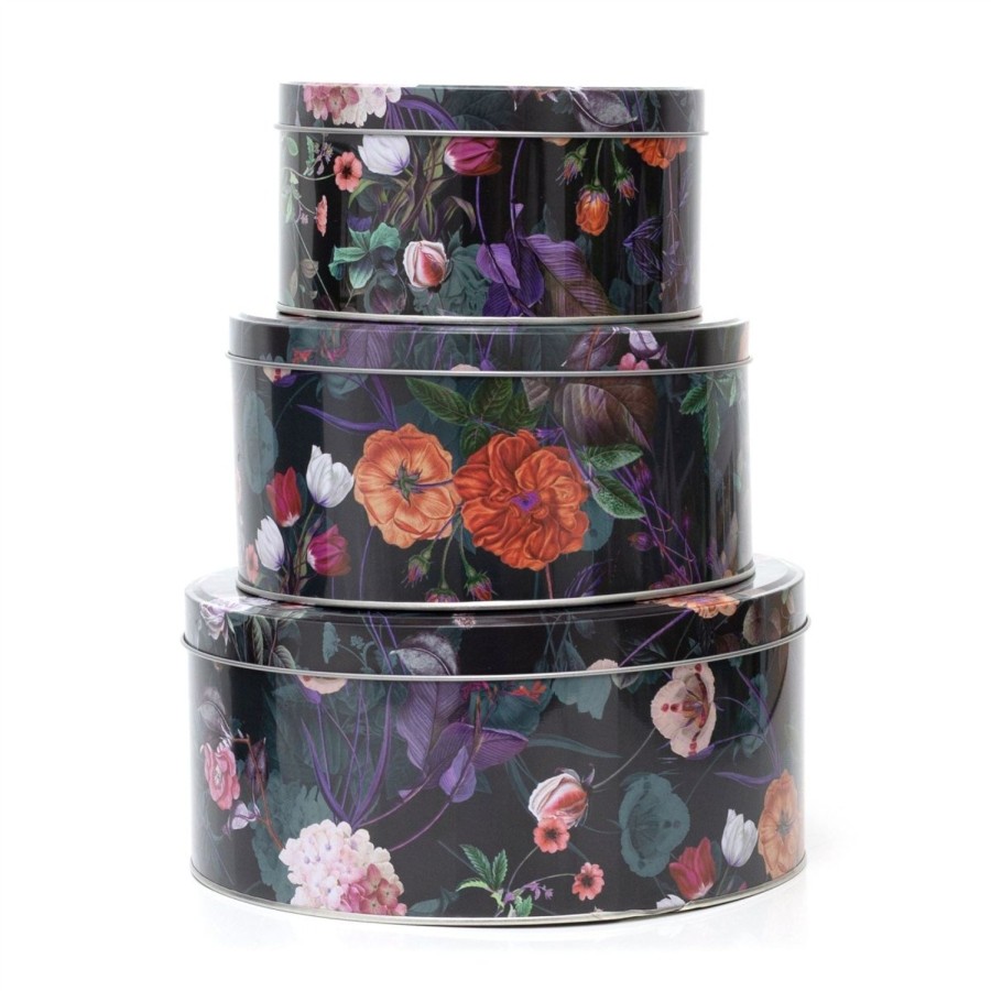 Kitchen & Dining Carousel Shop | Set Of 3 Floral Nesting Tins | 3 Piece Kitchen Airtight Storage Tin Set