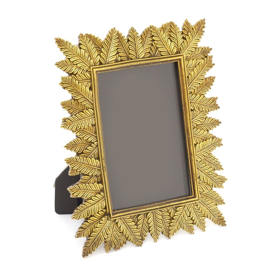 Home Accessories Carousel Shop Photo Frames | 4X6 Antique Gold Tone Palm Leaf Photo Frame | Free Standing Resin Vintage Style 6X4 Picture Frame | Single Aperture Ornate Picture Frame Photo Holder