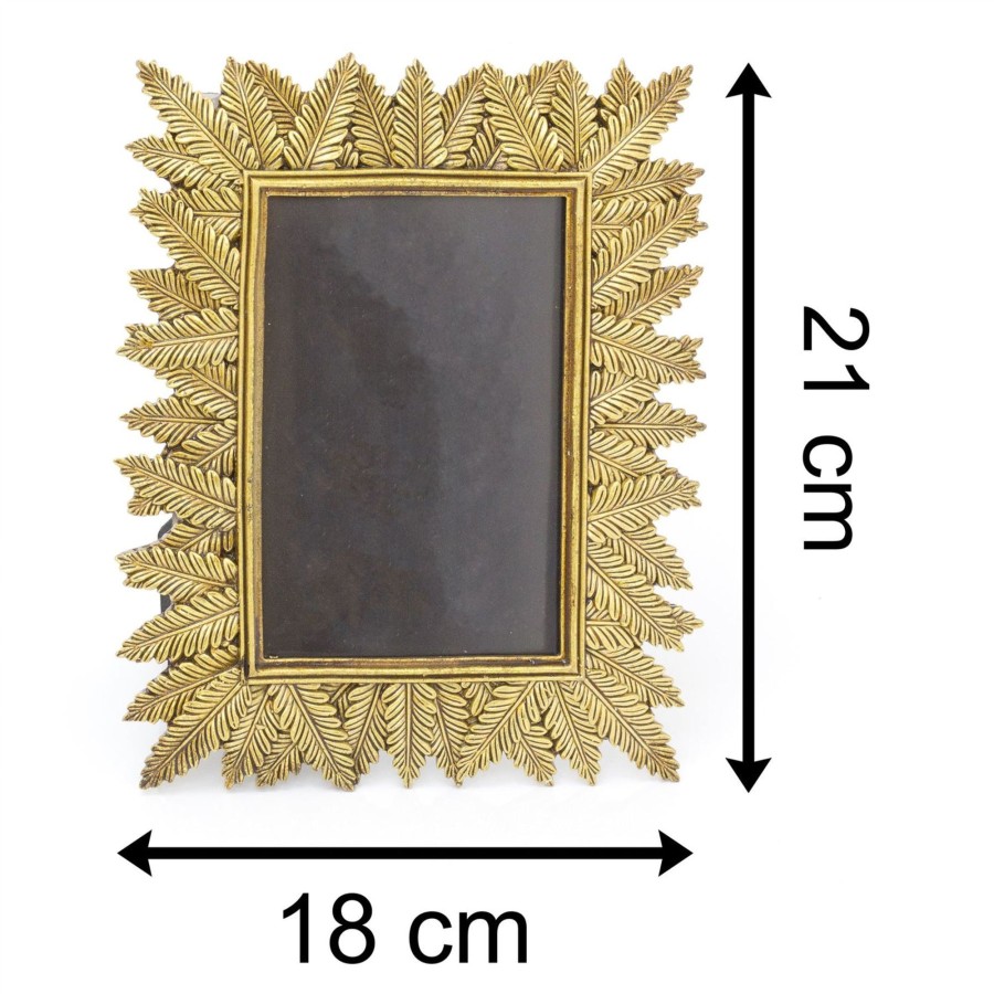 Home Accessories Carousel Shop Photo Frames | 4X6 Antique Gold Tone Palm Leaf Photo Frame | Free Standing Resin Vintage Style 6X4 Picture Frame | Single Aperture Ornate Picture Frame Photo Holder