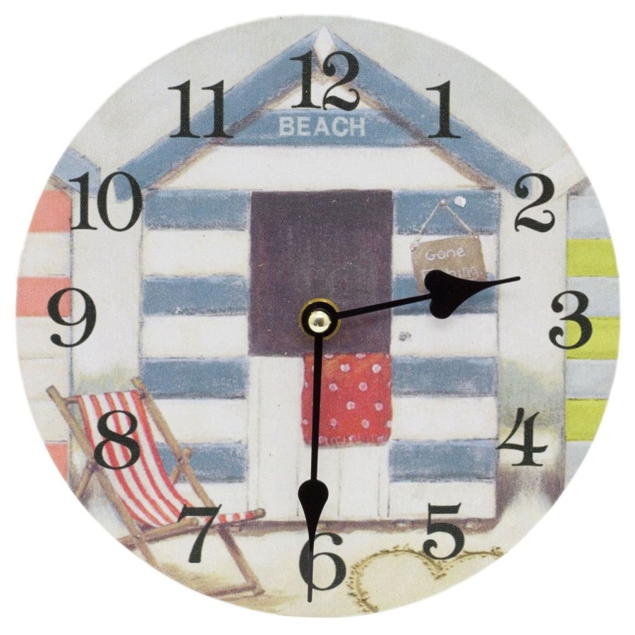 Home Accessories Carousel Shop Clocks | 20Cm Beach Hut Silent Wall Clock | Non Ticking Wall Mounted Nautical Clock | Coastal Seaside Wall Clocks