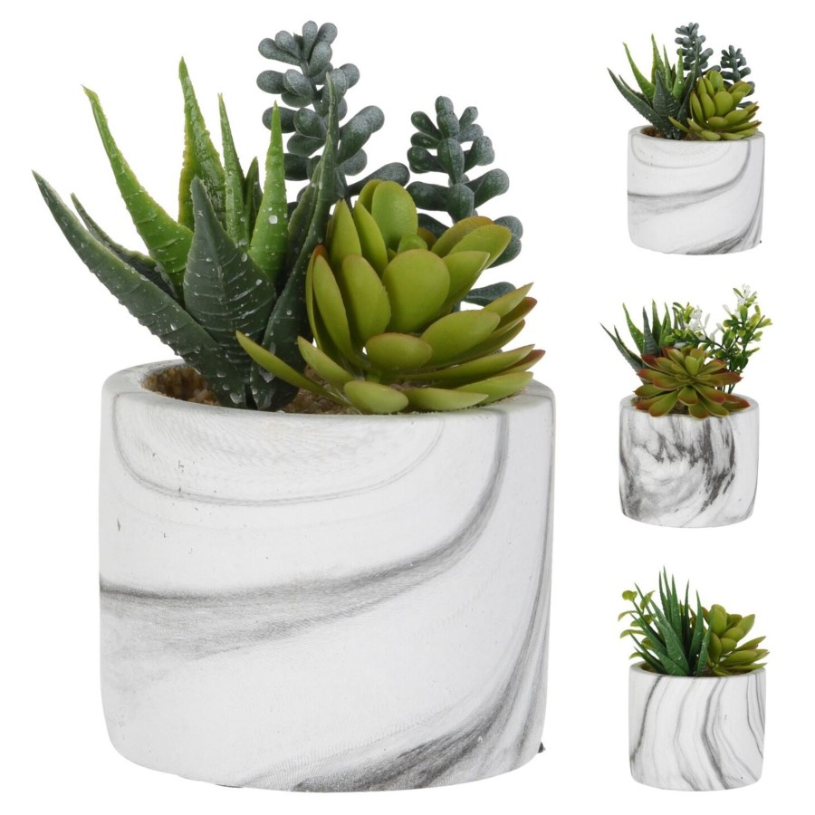 Home Accessories Carousel Shop Vases, Planters & Faux Flowers | Marble Effect Artificial Succulent Potted Plants | Faux Plant And Planter Grey Swirl | Fake House Plant Home Decor - Design Varies One Supplied