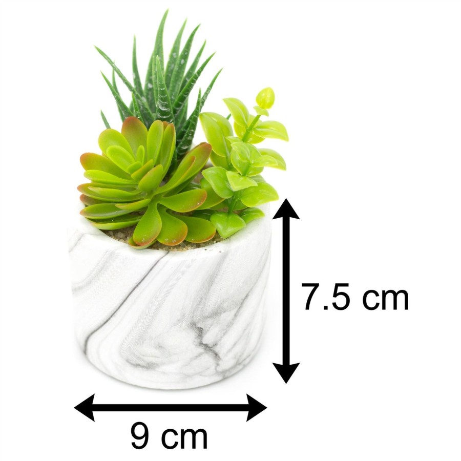 Home Accessories Carousel Shop Vases, Planters & Faux Flowers | Marble Effect Artificial Succulent Potted Plants | Faux Plant And Planter Grey Swirl | Fake House Plant Home Decor - Design Varies One Supplied