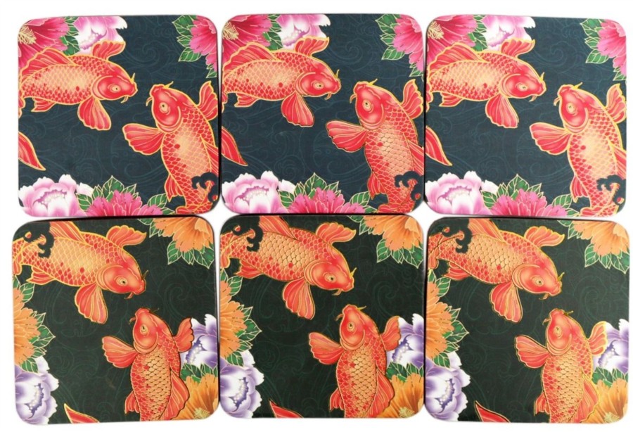 Kitchen & Dining Carousel Shop | Pack Of 6 Gorgeous Bright Koi Fish Coaster For Drinks ~ Coffee Table Mats