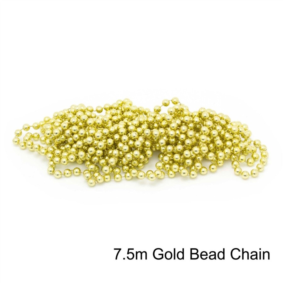 Celebrations Carousel Shop | 7.5M Gold Bead Chain | Christmas Tree Bead Garland Decoration | Bead String Christmas Decorations