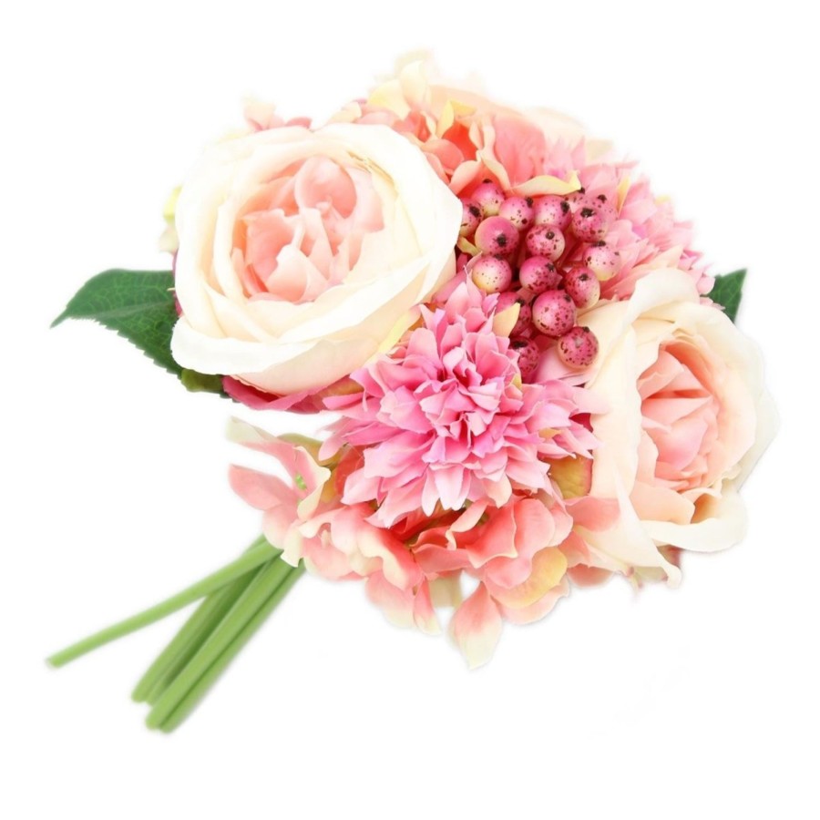 Home Accessories Carousel Shop Vases, Planters & Faux Flowers | Decorative Artificial Floral Bunch Bridal Rose Hydrangea Flower Bouquet ~ Pink