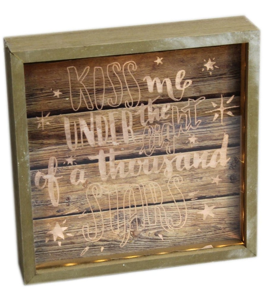 Home Accessories Carousel Shop Wall Decor & Mirrors | Wooden Box Frame Light Up Led Slogan Plaque Love Sign ~ Kiss Me Under The Light Of A Thousand Stars