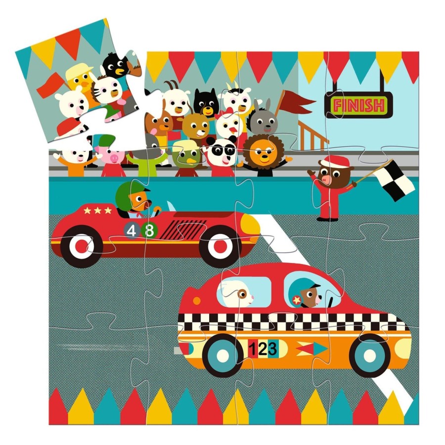 Baby & Child Carousel Shop Games & Puzzles | Djeco Dj07273 Silhouette Puzzles The Racing Car Small Jigsaw Puzzle 16 Pieces