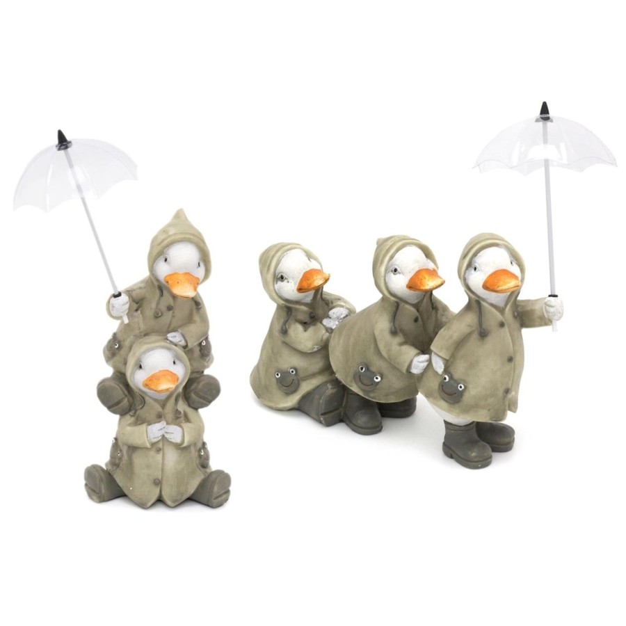 Home Accessories Carousel Shop Ornaments | Cute Puddle Duck Family With Umbrella Ornament | Indoor Outdoor Duck And Brolly Statue | Bird Sculpture Garden Decorations