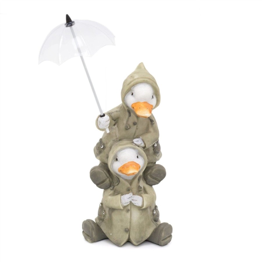 Home Accessories Carousel Shop Ornaments | Cute Puddle Duck Family With Umbrella Ornament | Indoor Outdoor Duck And Brolly Statue | Bird Sculpture Garden Decorations