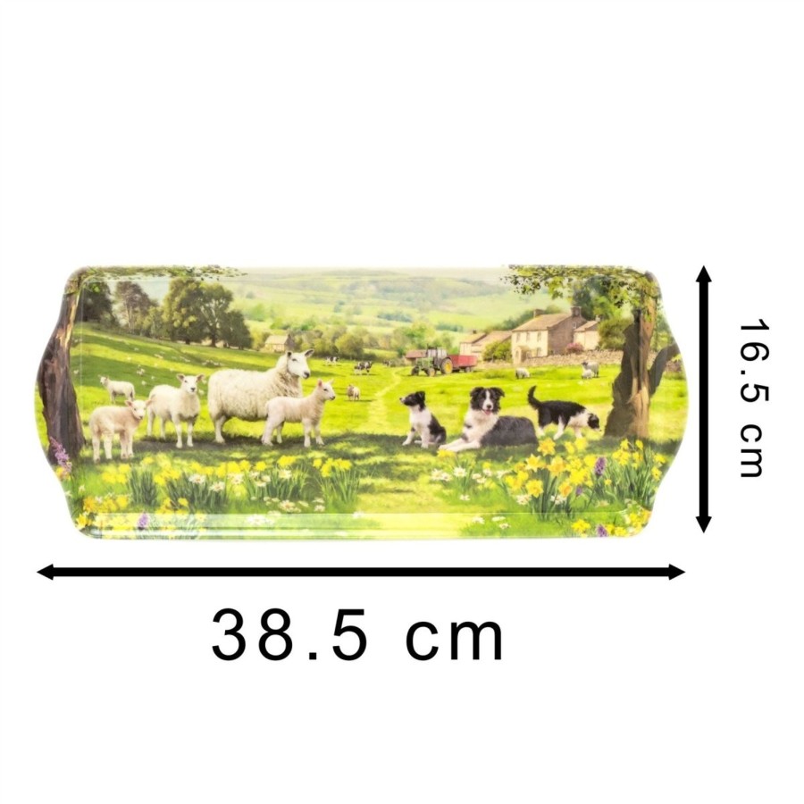 Kitchen & Dining Carousel Shop | 38Cm Farmhouse Country Collie & Sheep Carry Tray | Rectangle Serving Tray With Handles Serving Tray | Melamine Country Kitchen Tea Coffee Tray