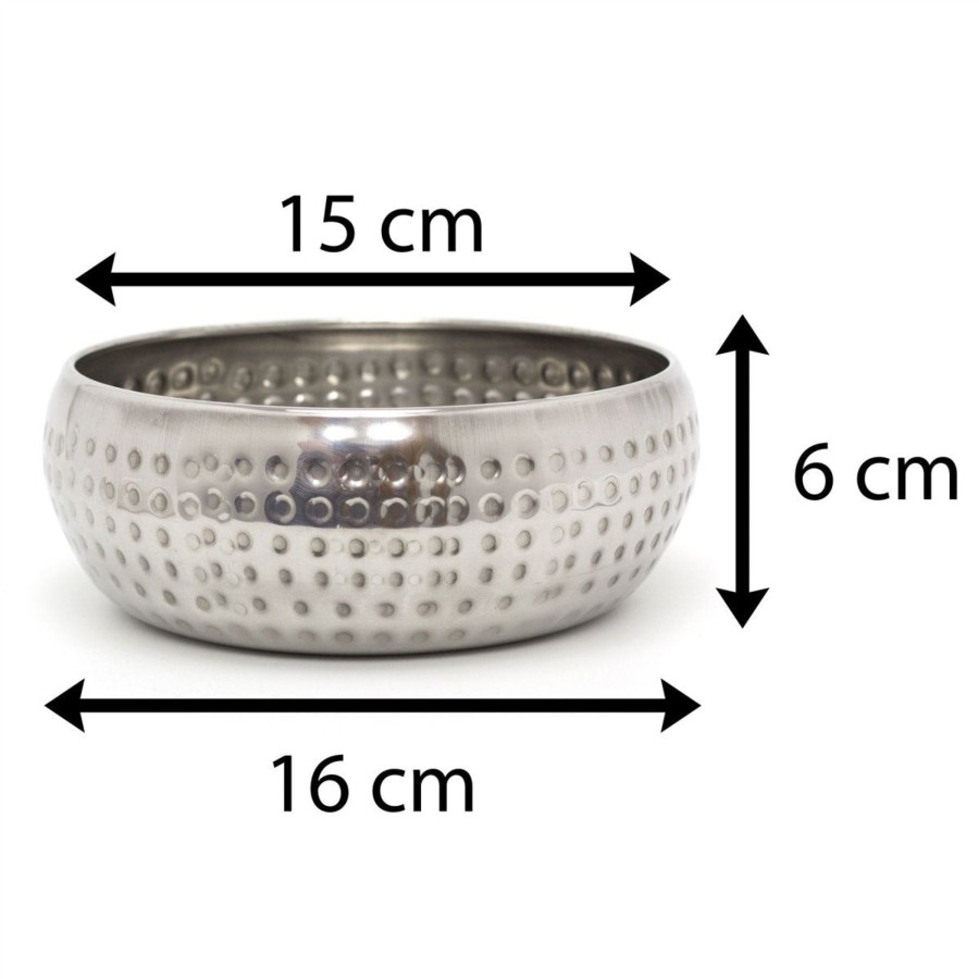 Home Accessories Carousel Shop Decorative Accessories | 15Cm Stylish Silver Metal Kitchen Bowl | Round Stainless Steel Display Dish With Hammered Detail | Snack Bowl