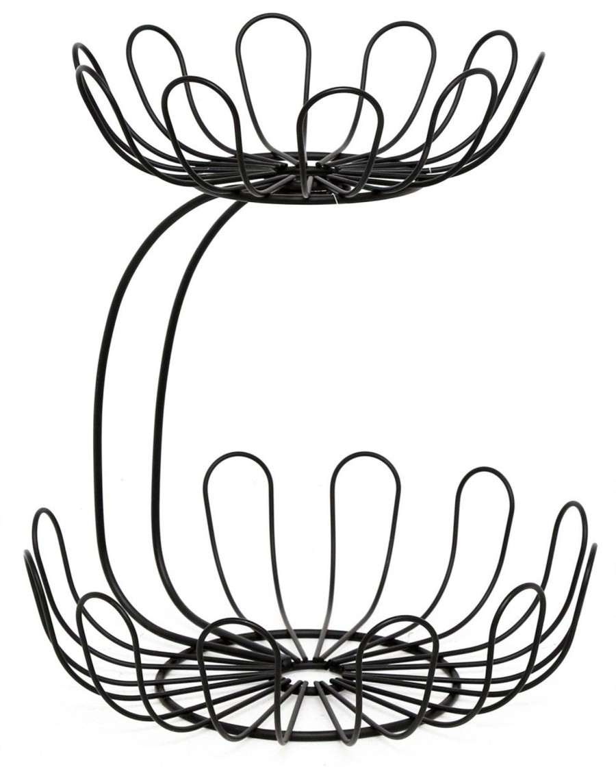 Kitchen & Dining Carousel Shop | 2 Tier Fruit Bowl Vegetable Rack Basket Black Metal Wire Display Stand