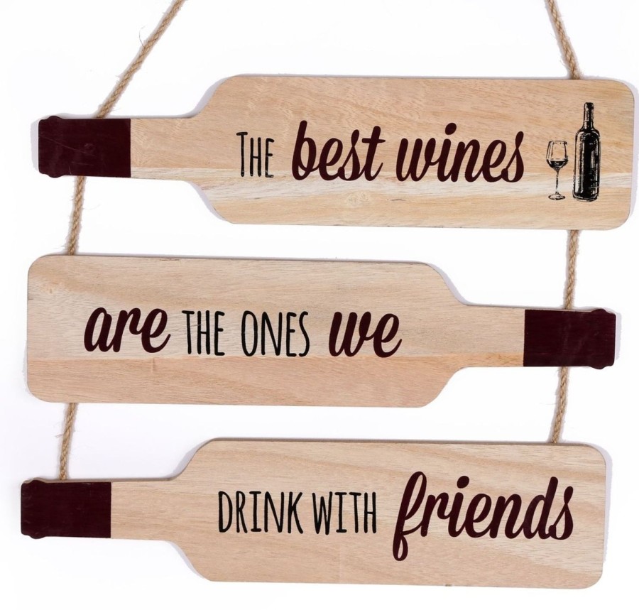 Home Accessories Carousel Shop Signs & Plaques | Wooden Bottle Shape Wine Quote Plaque Wall Hanging Sign 30Cm ~ Drink With Friends