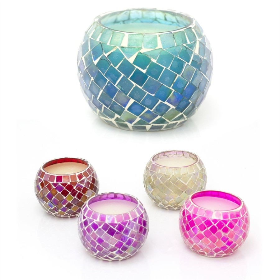 Home Accessories Carousel Shop Candles & Tealights | Scented Candle In Mosaic Glass Holder | Boho Fragrance Candle And Holder | Decorative Moroccan Candle Pots - Colour Varies One Supplied