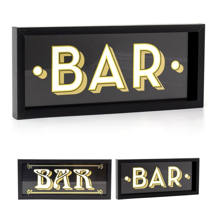 Kitchen & Dining Carousel Shop | Wooden Black & Gold Art Deco Bar Sign | Vintage Style Drinks Bar Plaque Wall Art