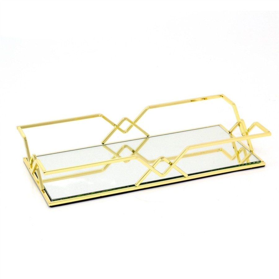 Celebrations Carousel Shop | Gold Metal Mirrored Vanity Tray For Perfume And Candles | Glass Mirror Tray 31Cm