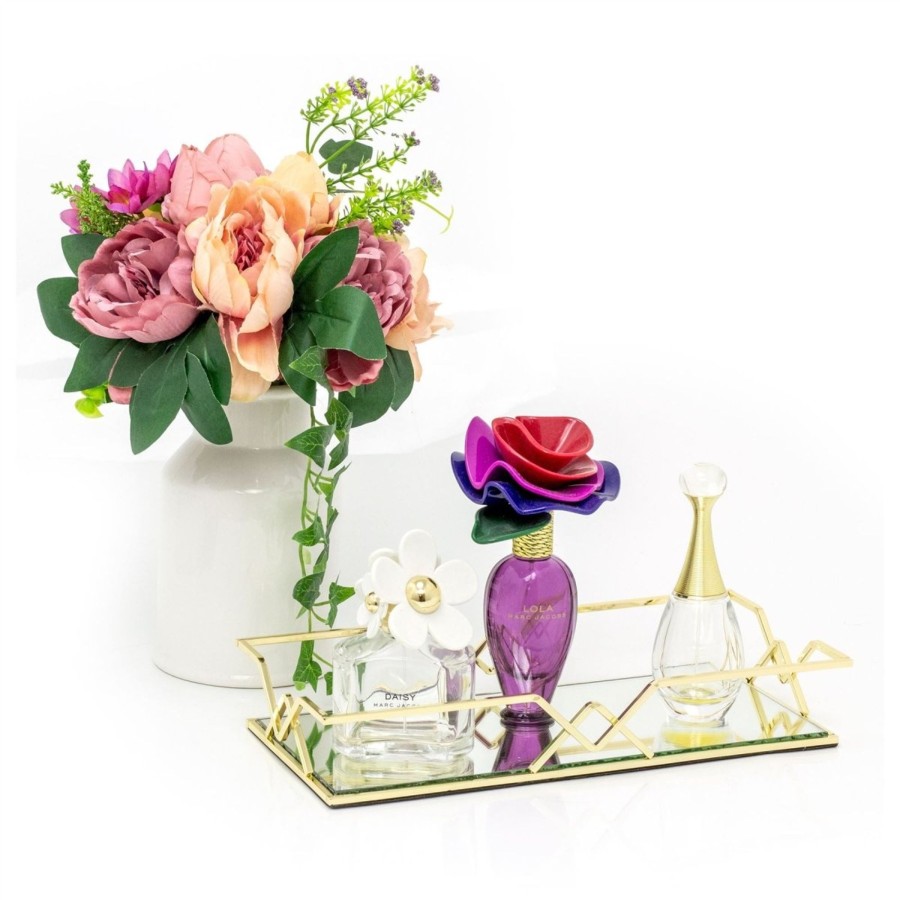 Celebrations Carousel Shop | Gold Metal Mirrored Vanity Tray For Perfume And Candles | Glass Mirror Tray 31Cm