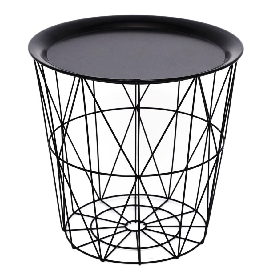 Home Accessories Carousel Shop Side Tables | Black Metal Geometric Wire Occasional Side Table ~ Modern Storage Table With Lid