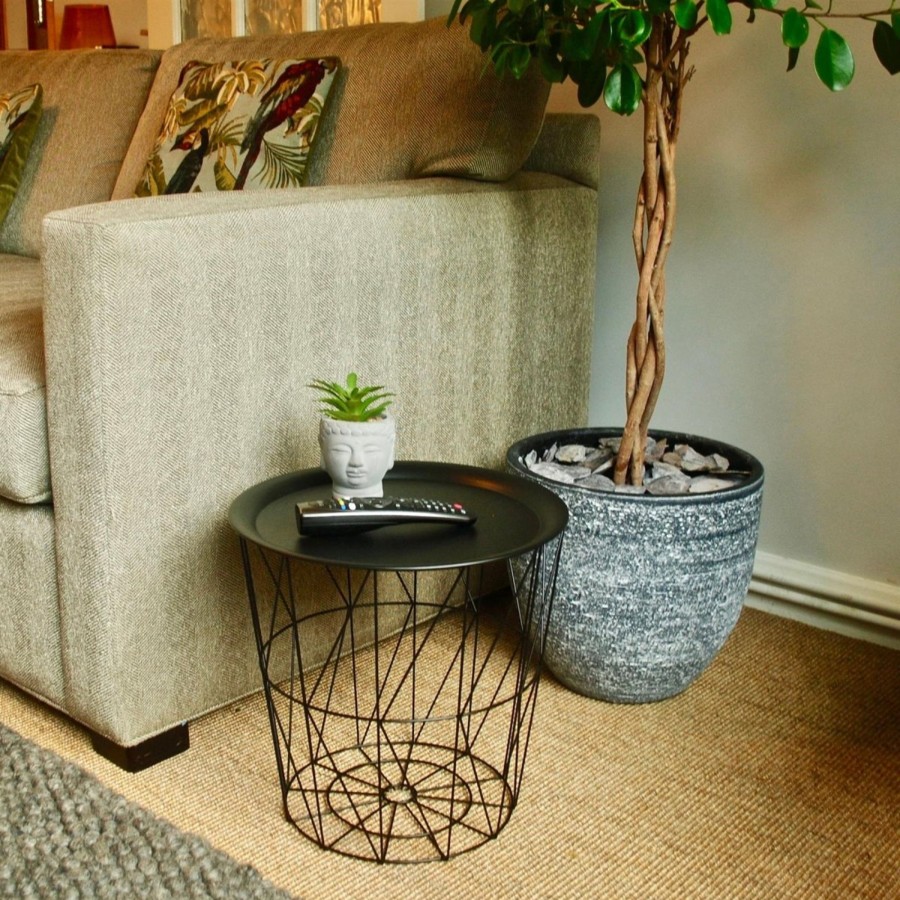 Home Accessories Carousel Shop Side Tables | Black Metal Geometric Wire Occasional Side Table ~ Modern Storage Table With Lid