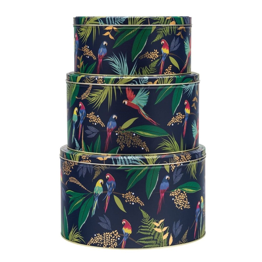 Kitchen & Dining Carousel Shop | Sara Miller Set Of 3 Parrot Design Round Nesting Cake Tins | Cake Storage Tins