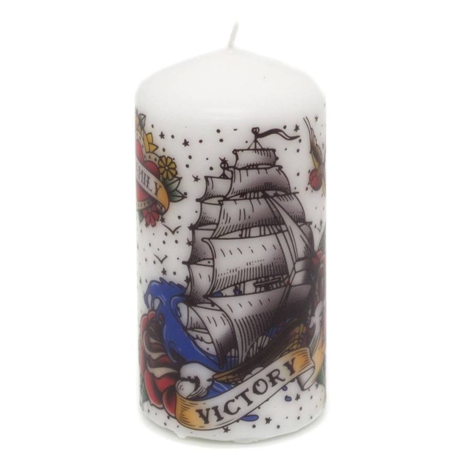 Home Accessories Carousel Shop Candles & Tealights | Vintage Tattoo Pillar Candle | Large Unscented Church Pillar Candle | Novelty Candles 14Cm