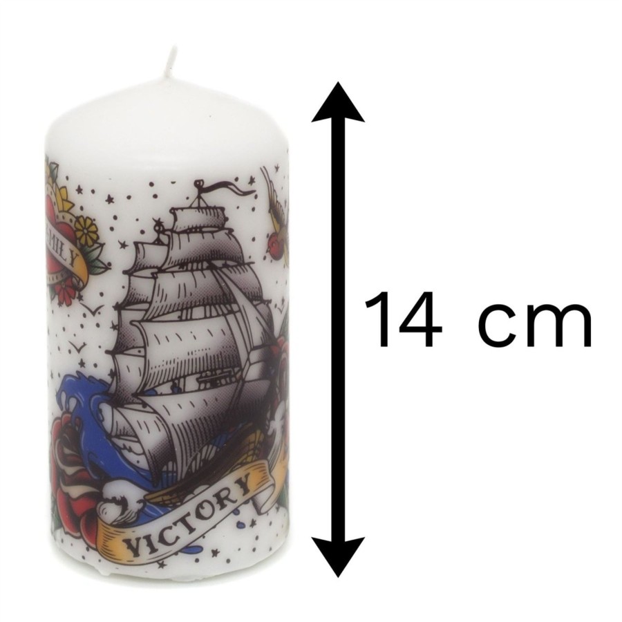 Home Accessories Carousel Shop Candles & Tealights | Vintage Tattoo Pillar Candle | Large Unscented Church Pillar Candle | Novelty Candles 14Cm