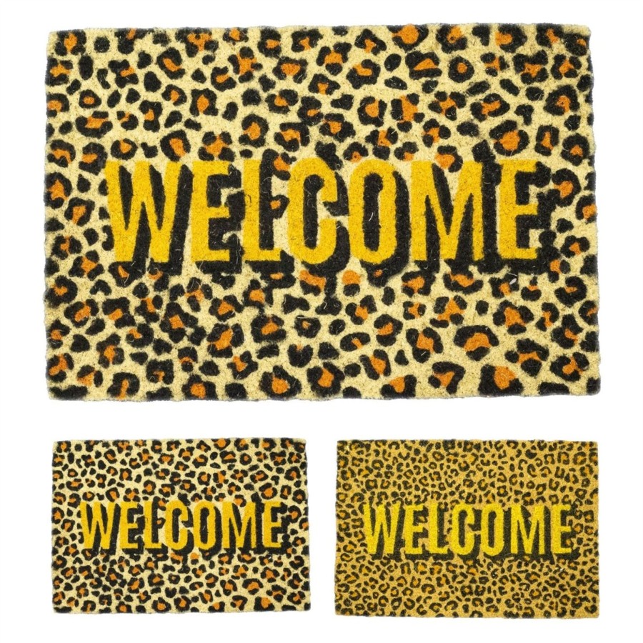 Home Accessories Carousel Shop Soft Furnishings & Rugs | Leopard Print Doormat | Non-Slip Pvc Backed Natural Coir Doormat - 60X40Cm