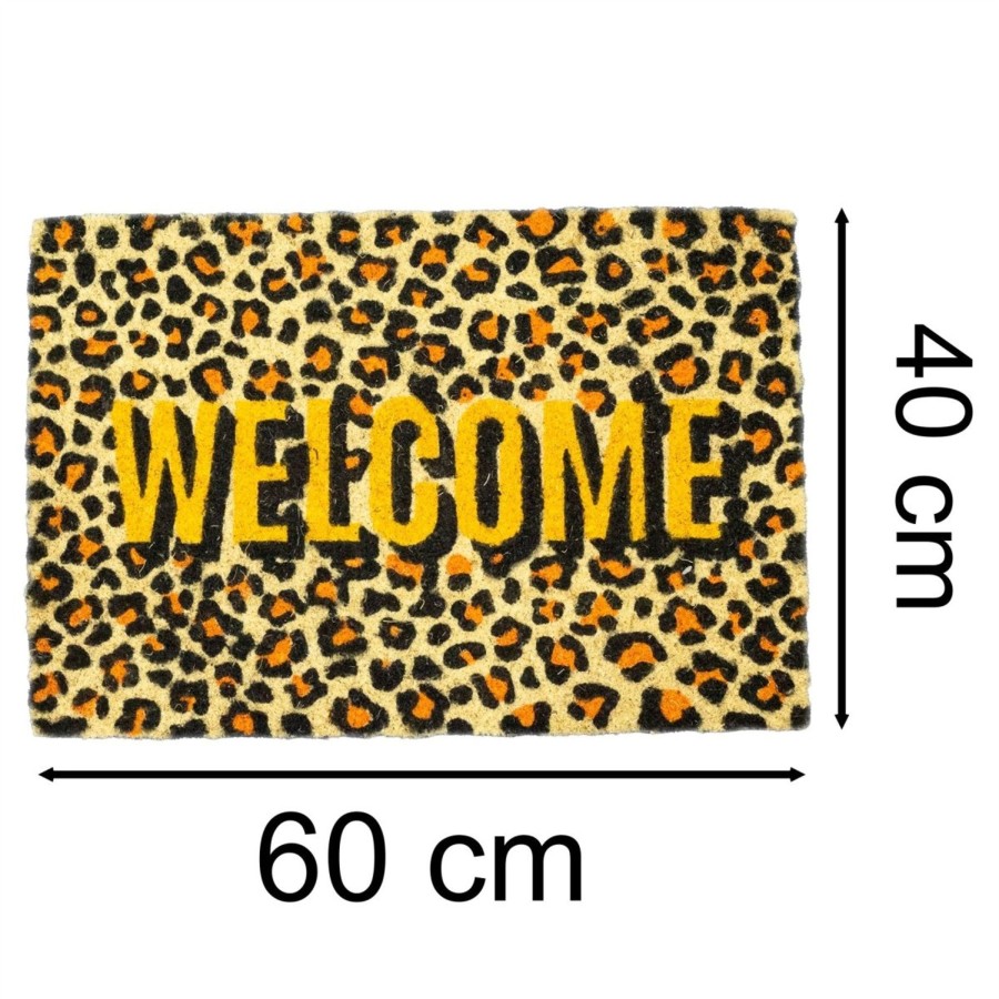 Home Accessories Carousel Shop Soft Furnishings & Rugs | Leopard Print Doormat | Non-Slip Pvc Backed Natural Coir Doormat - 60X40Cm